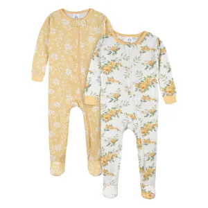 2-Pack Baby & Toddler Girls Golden Flowers Snug Fit Footed Cotton Pajamas