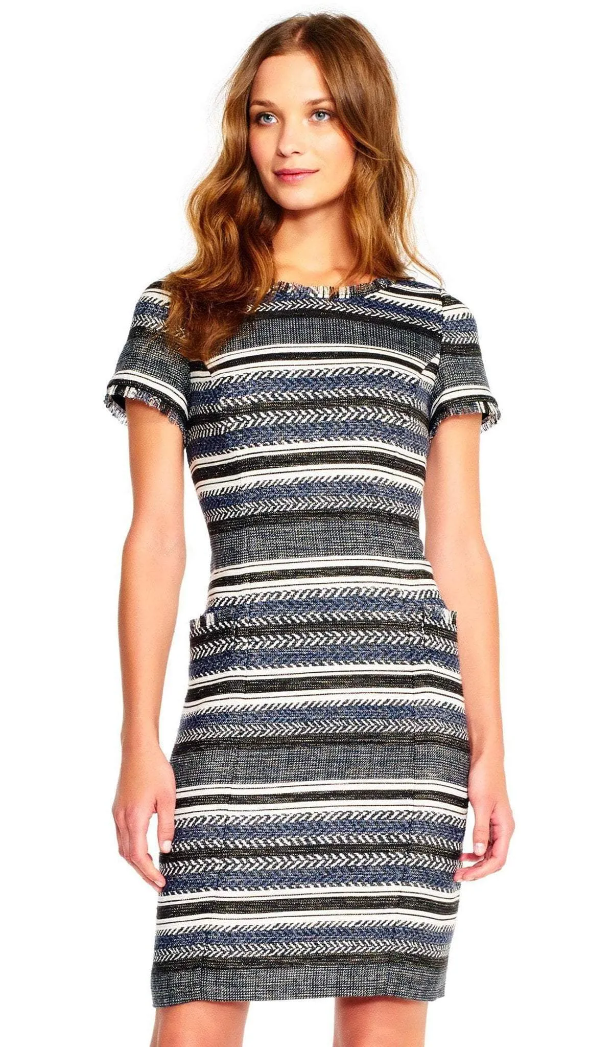 Adrianna Papell - AP1D101468 Stripe Patterned Sheath Dress With Cutout