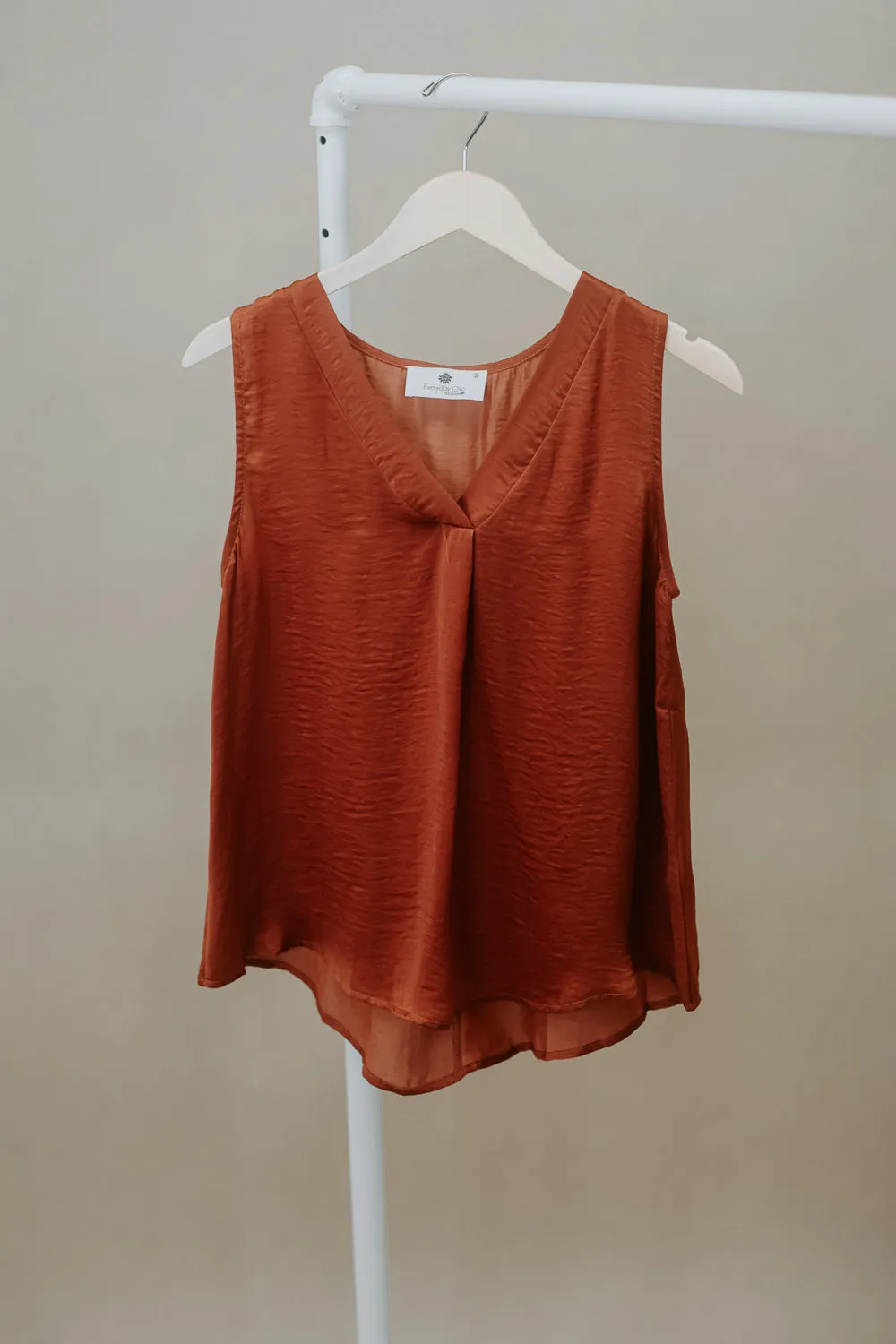 All Set in Satin V-Neck Tank, Rust