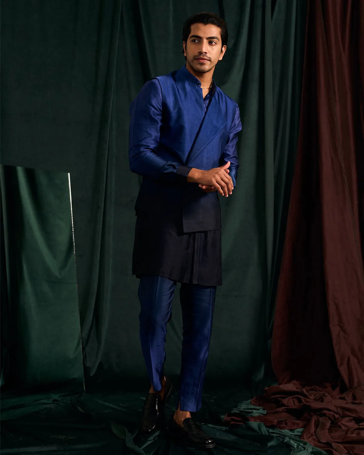 Azure Ombre Modal Linen Kurta With Matching Pajama