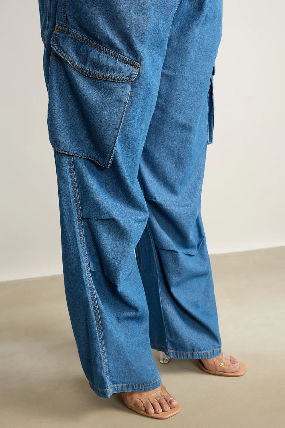 Denim Breezy Cargo Pleat Pants