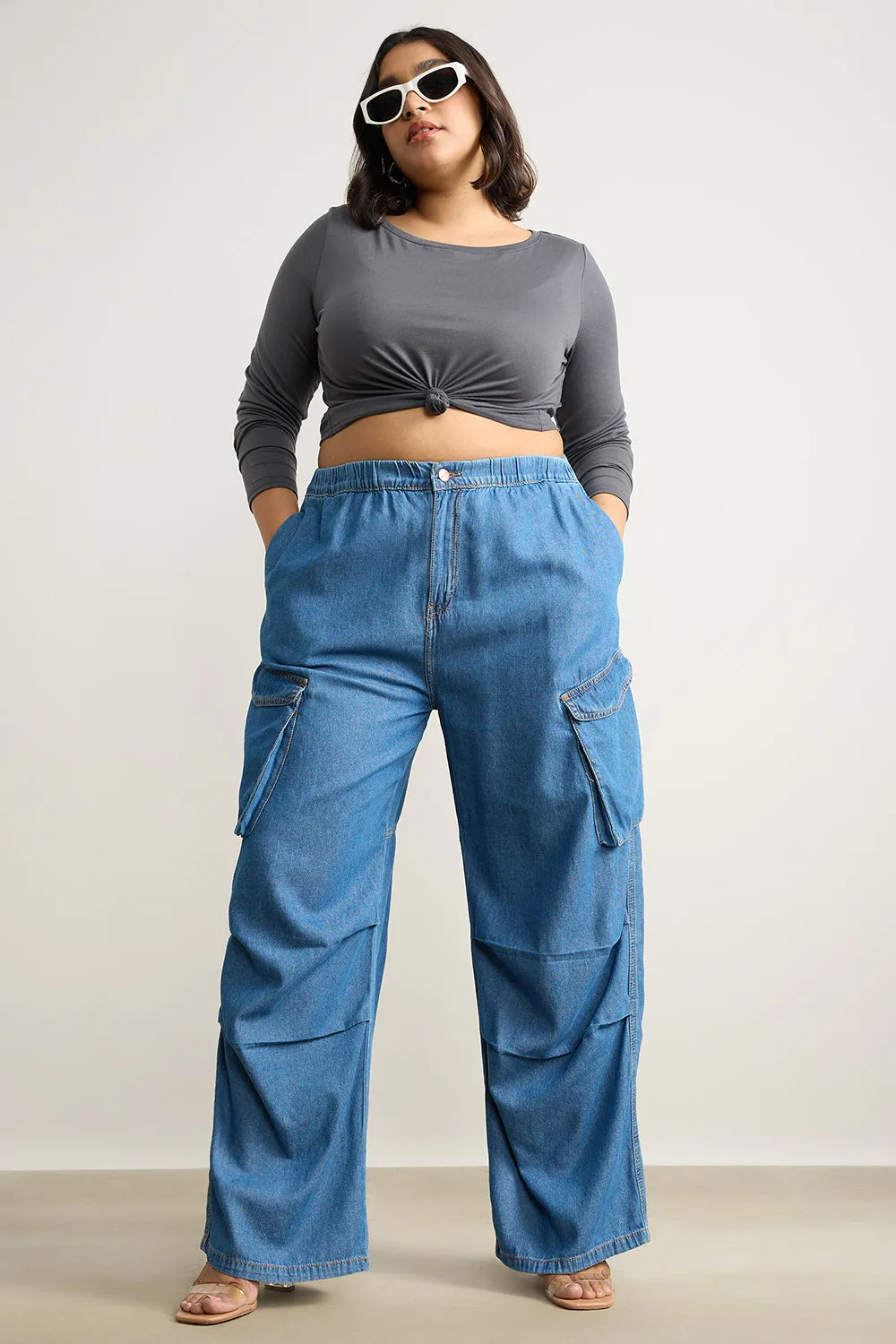 Denim Breezy Cargo Pleat Pants