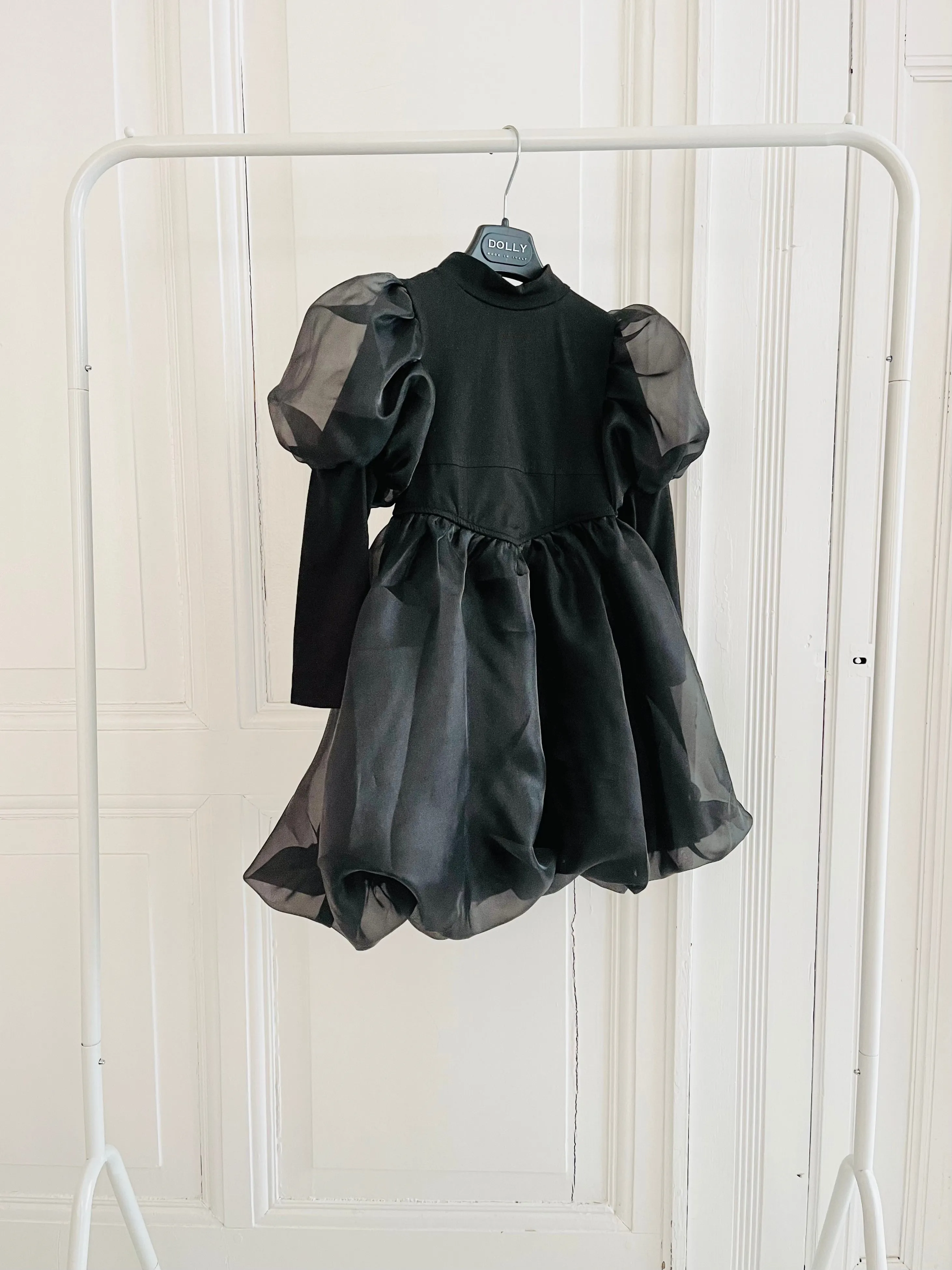 DOLLY WORLD PUFF LONG SLEEVE BALLOON ORGANZA DRESS WITH COTTON BODY black