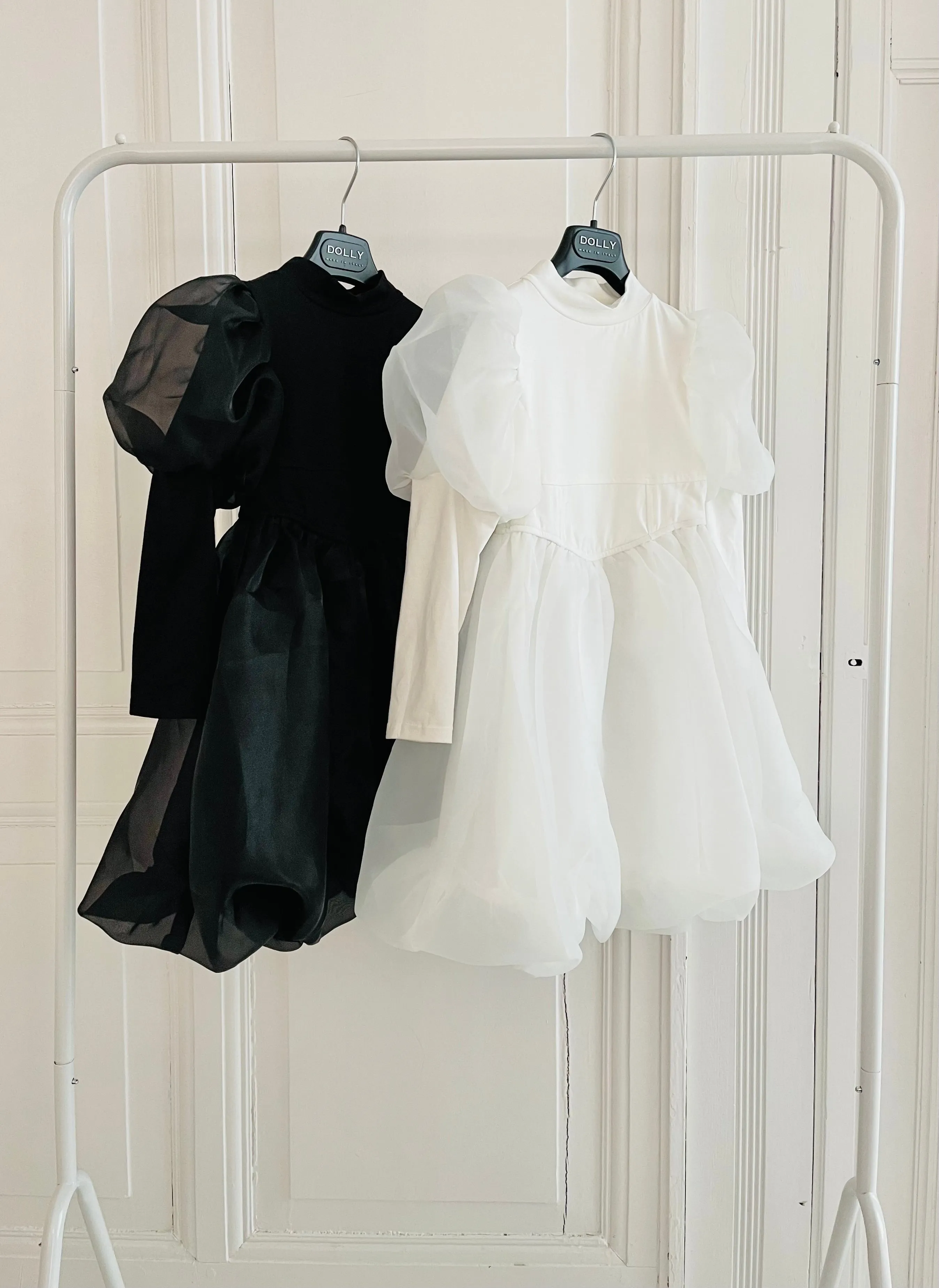 DOLLY WORLD PUFF LONG SLEEVE BALLOON ORGANZA DRESS WITH COTTON BODY black