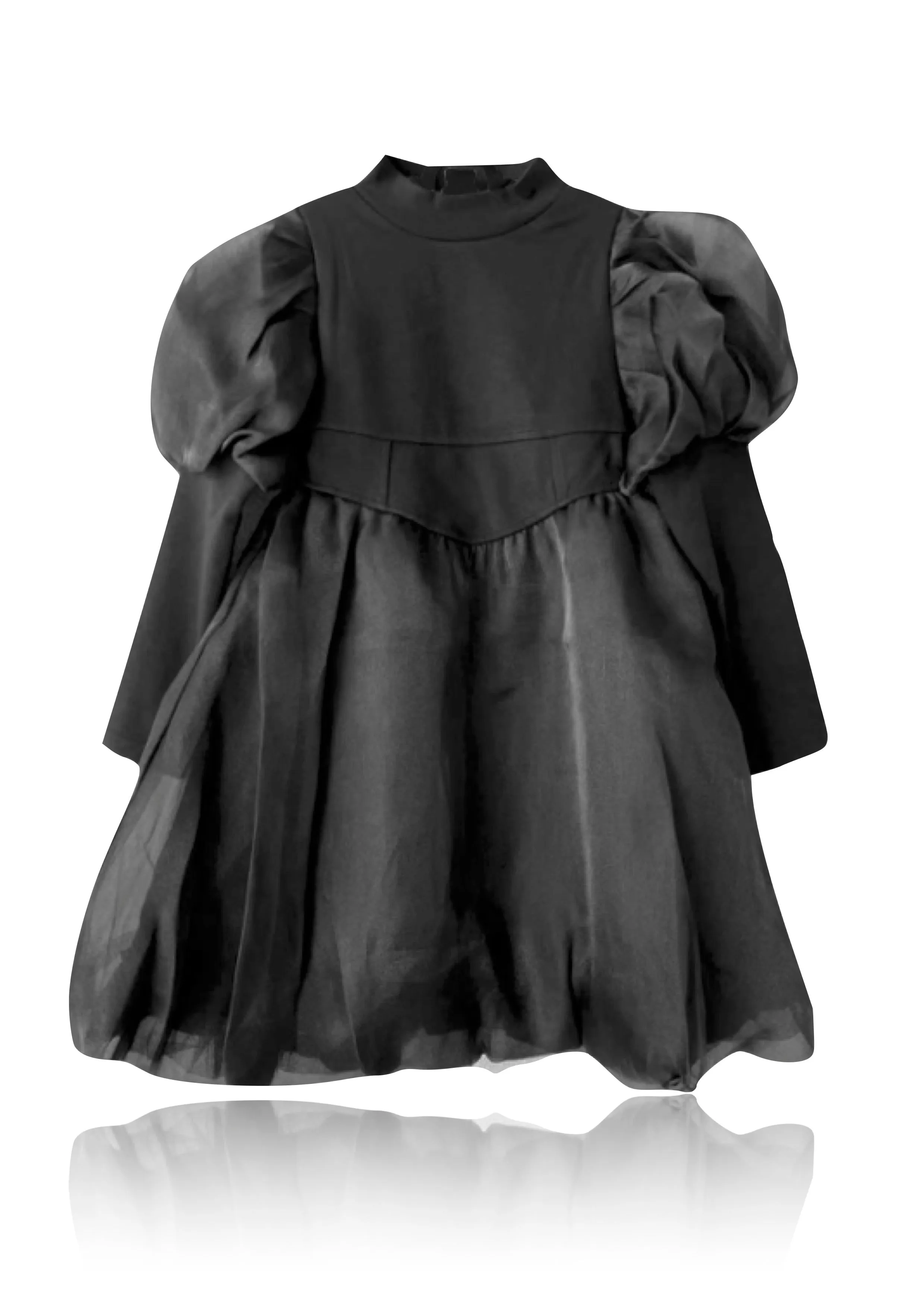 DOLLY WORLD PUFF LONG SLEEVE BALLOON ORGANZA DRESS WITH COTTON BODY black