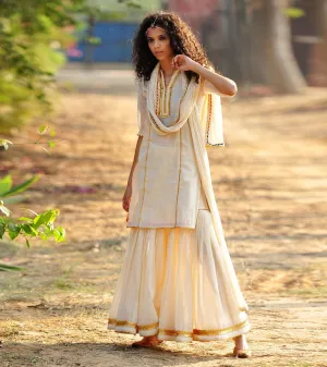 IVORY AND GOLD SHARARA SET