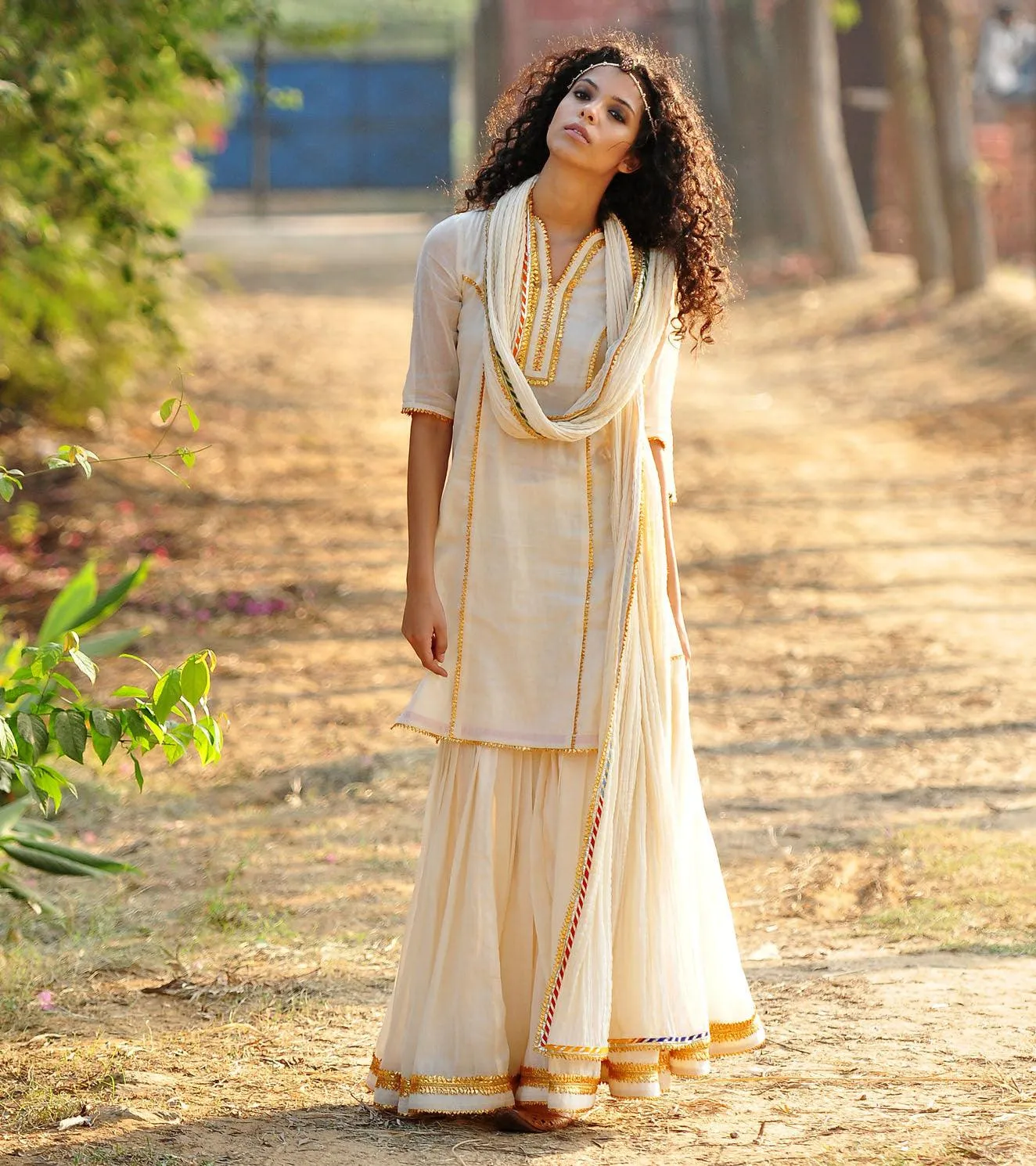 IVORY AND GOLD SHARARA SET