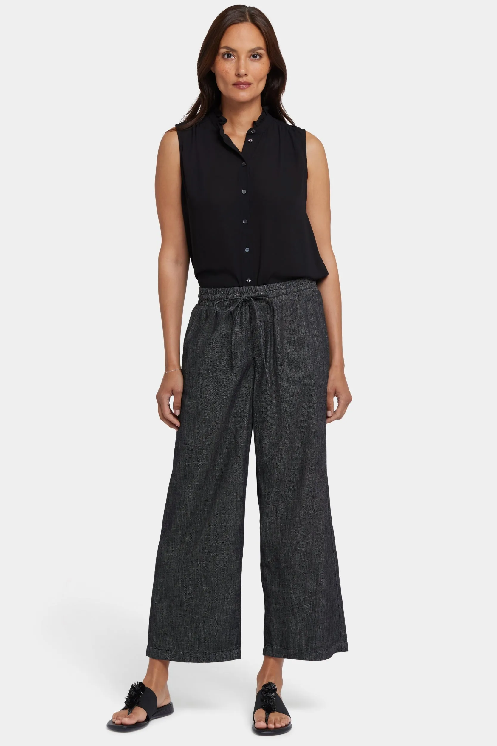 Jayne Pull-On Wide Leg Ankle Pants | Black Rinse