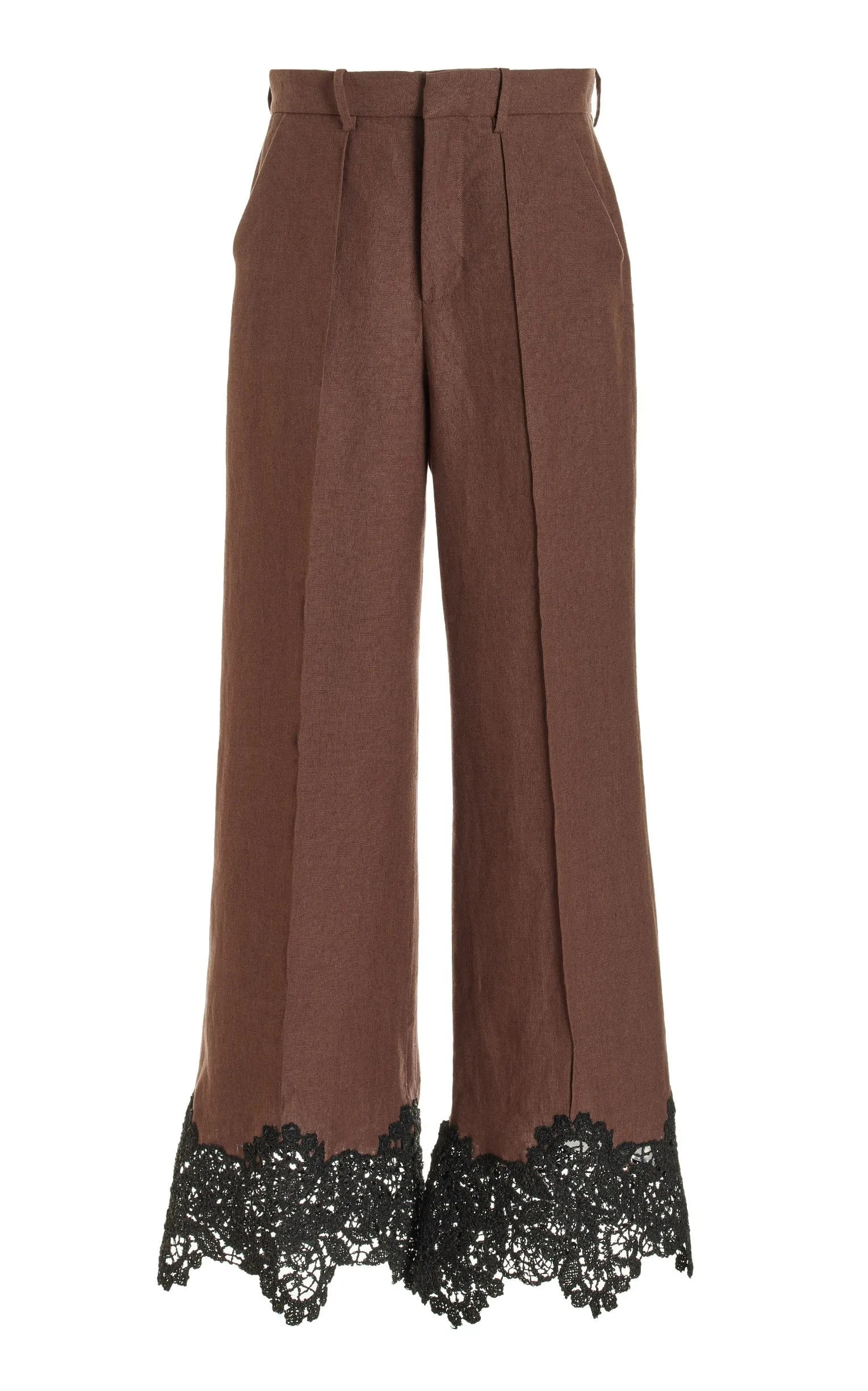 Lace Paneled and Piped Flare Pant  in Linen