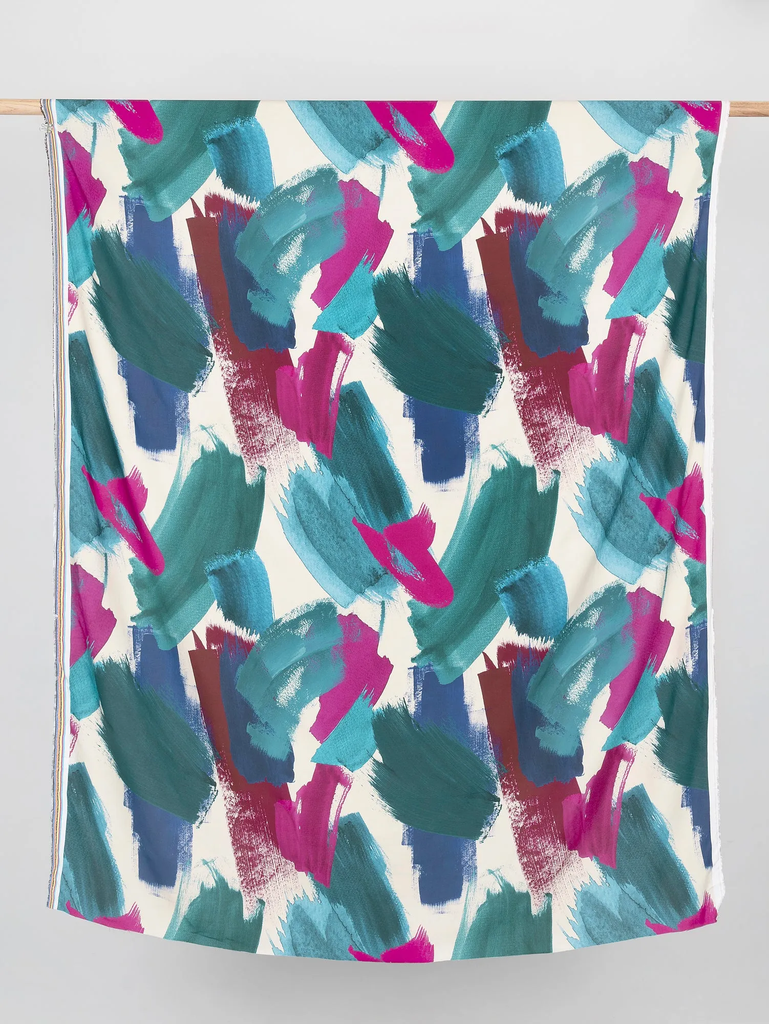 Large Abstract Brushstroke Print Viscose - Cream   Magenta   Teal   Green