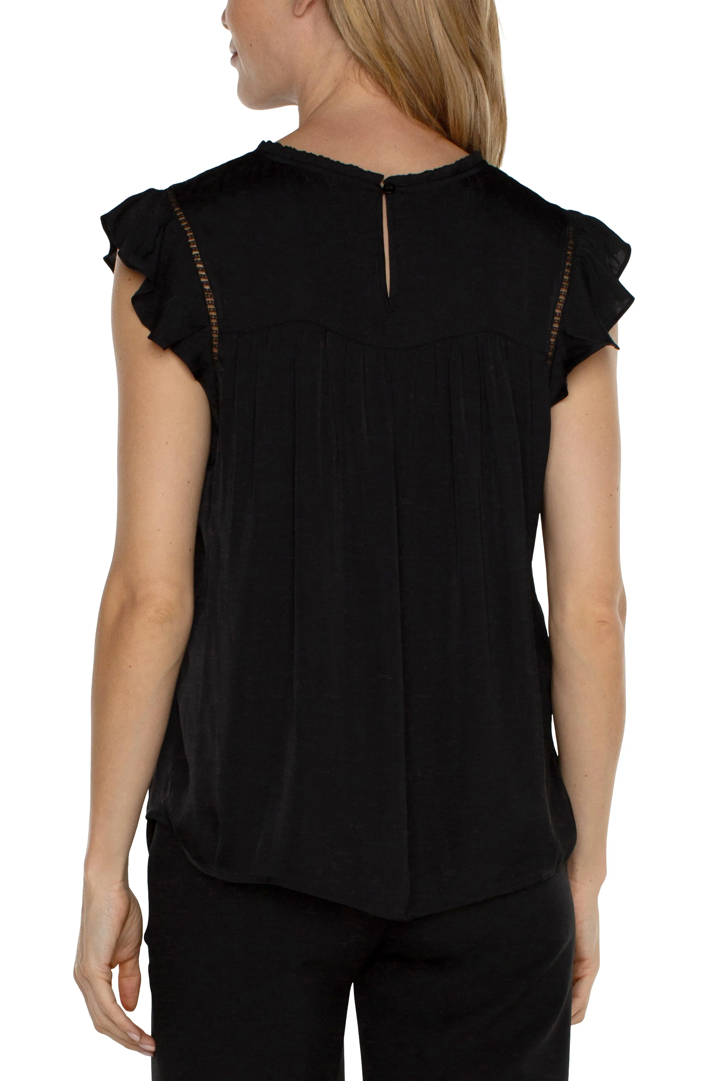 Liverpool Flutter Woven Top with Trim Detail (Black)