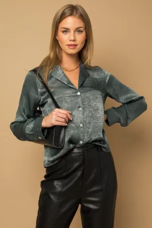 L/S BUTTON DOWN SATIN BLOUSE TOP