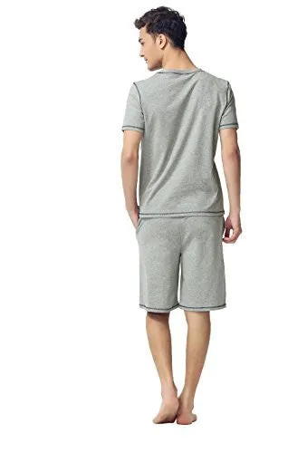 MARSTER FASHIONS MEN'S SUMMER SOFT ROUND NECK LONG SLEEVE PAJAMA SLEEPWEAR(GREY L 1002M)