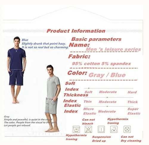 MARSTER FASHIONS MEN'S SUMMER SOFT ROUND NECK LONG SLEEVE PAJAMA SLEEPWEAR(GREY L 1002M)