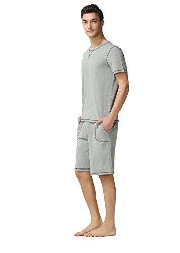 MARSTER FASHIONS MEN'S SUMMER SOFT ROUND NECK LONG SLEEVE PAJAMA SLEEPWEAR(GREY L 1002M)