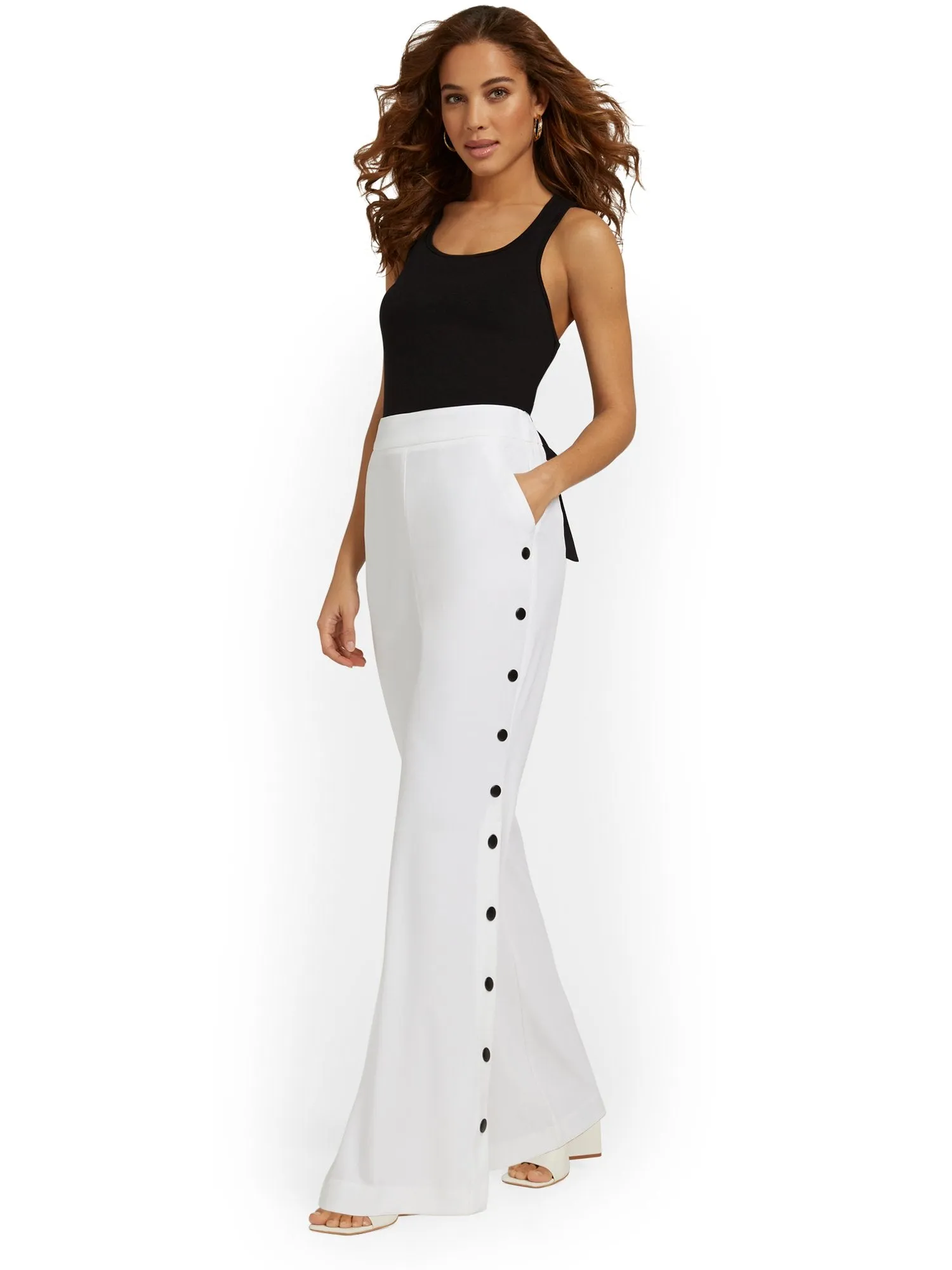 Side-Button Wide-Leg Pant