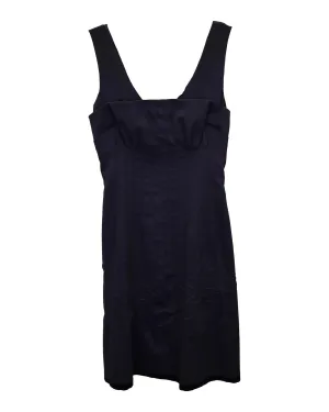 Sophisticated Navy Blue Wool Mini Dress with Pleated Details