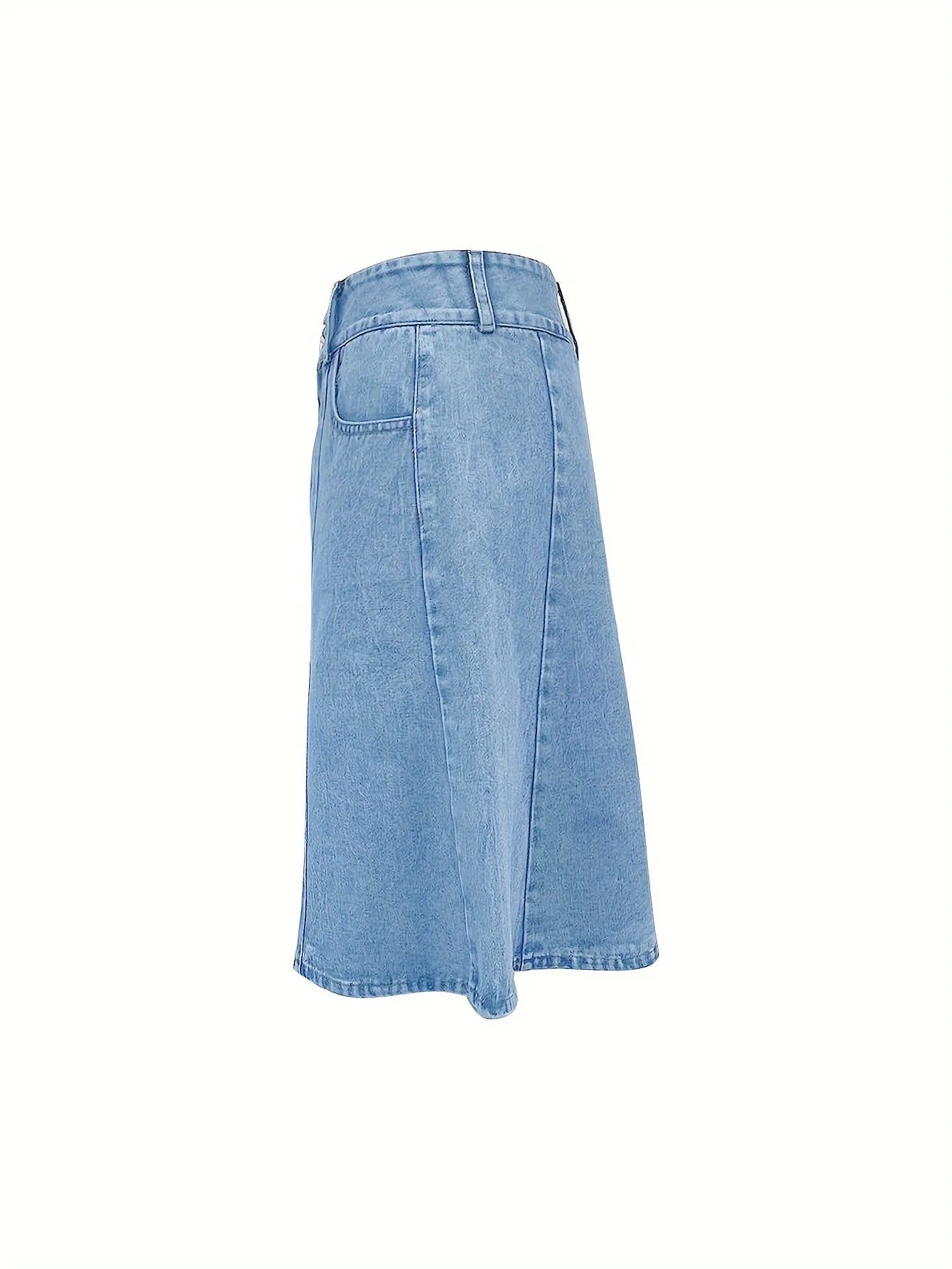 Stylish High Rise A-line Denim Skirt - Women Denim Skirts with Double Buttons, Washed Blue Color, Classic Design - Perfect for Casual Daily Wear