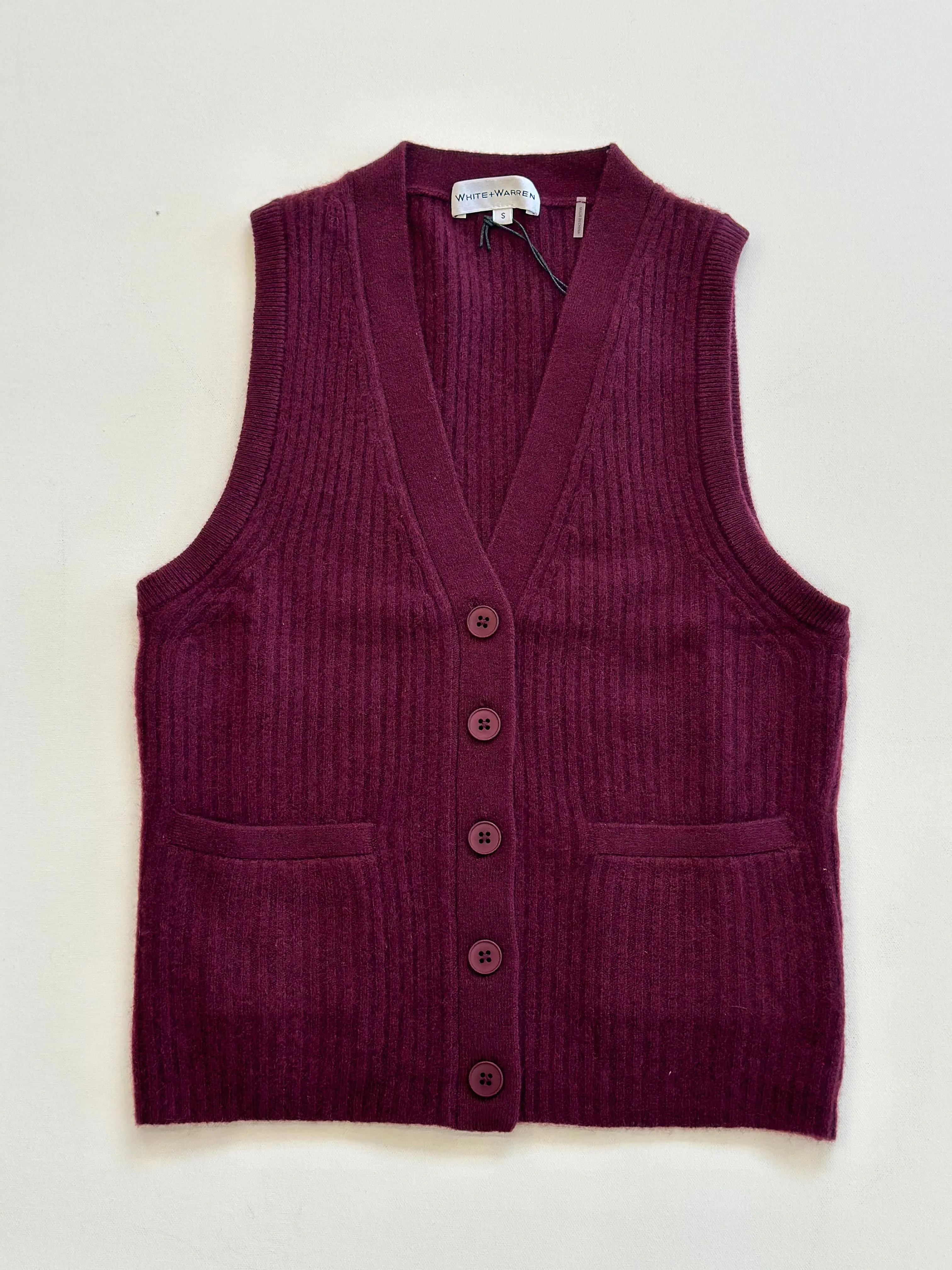 White   Warren - Cashmere Ribbed Button Vest in Sangria