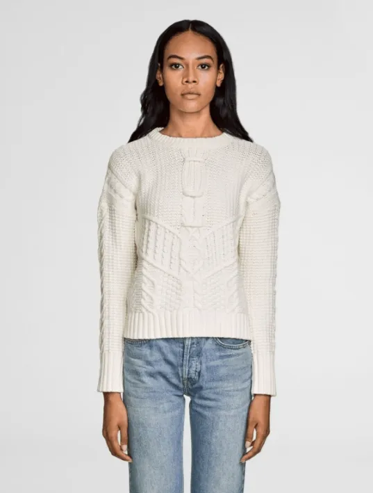 White   Warren - Cozy Cable Crewneck Ivory