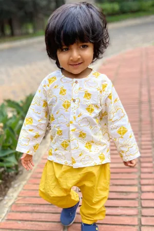 Whitewater Kids Unisex Organic Patang Kurta Top With Yellow Pants