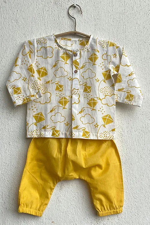 Whitewater Kids Unisex Organic Patang Kurta Top With Yellow Pants