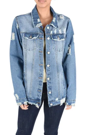 Women's Slashed Back Destroyed Denim Jacket