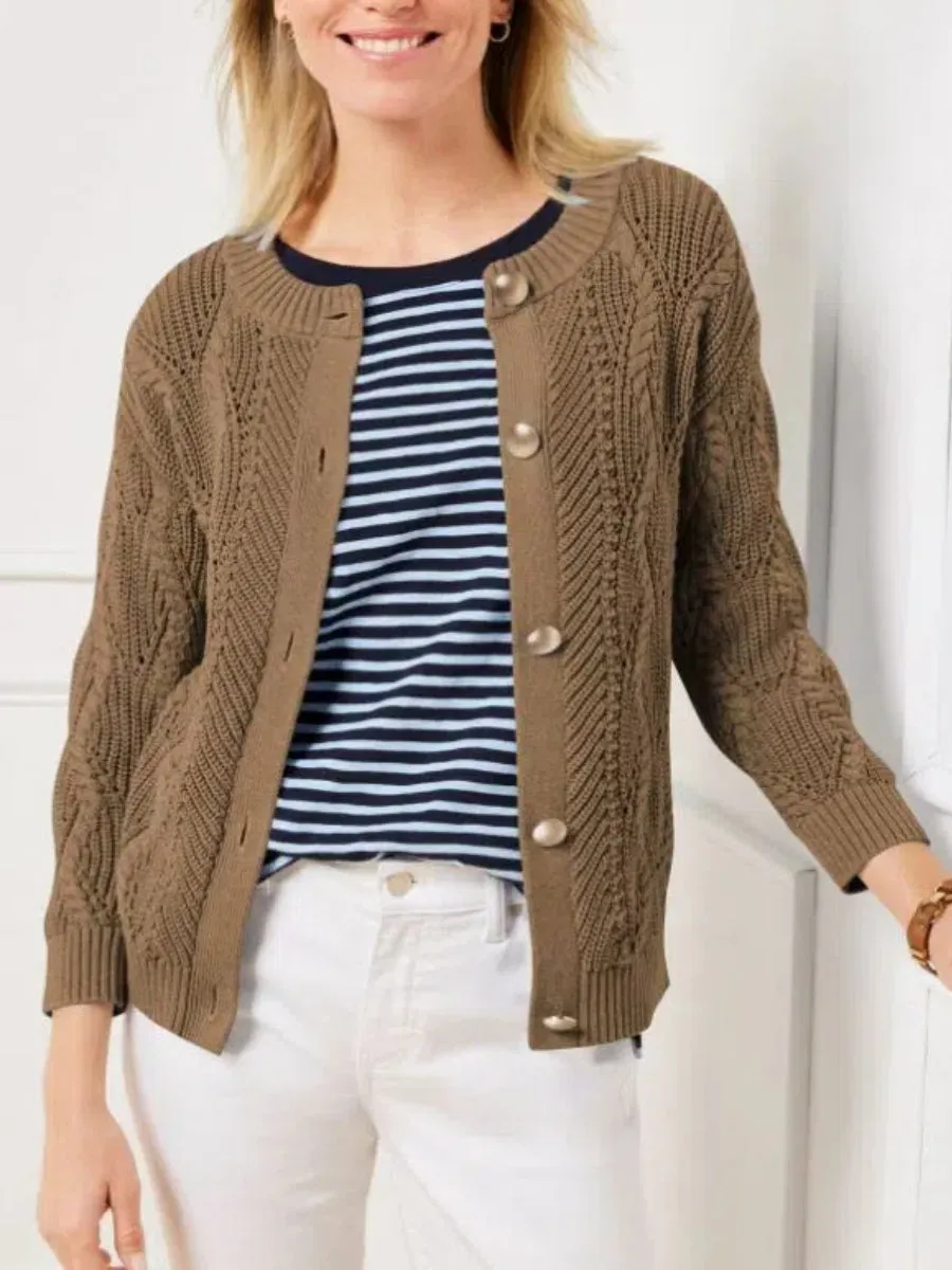 ZAFUL Fall Chunky Knit Cardigan Open Front Long Sleeve Crew Neck Button Loose Cardigan Sweaters