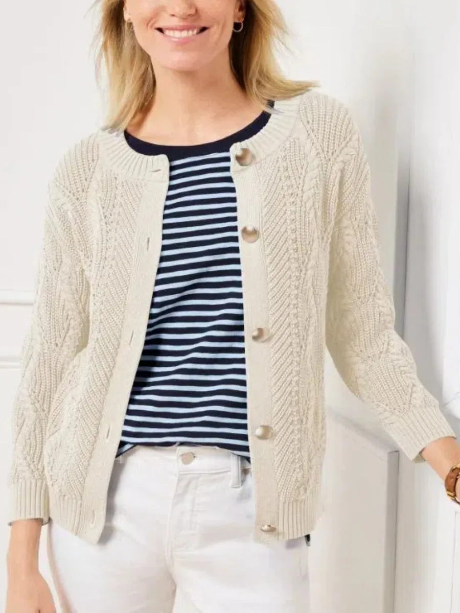 ZAFUL Fall Chunky Knit Cardigan Open Front Long Sleeve Crew Neck Button Loose Cardigan Sweaters