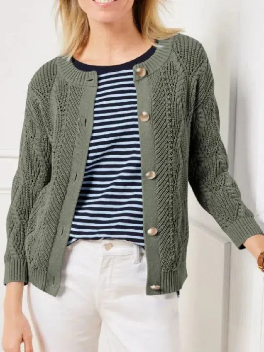 ZAFUL Fall Chunky Knit Cardigan Open Front Long Sleeve Crew Neck Button Loose Cardigan Sweaters